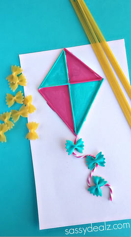 Beautiful Spaghetti Noodles Kite Craft Activity With Bow Tie & Paint - Creating kites with preschoolers