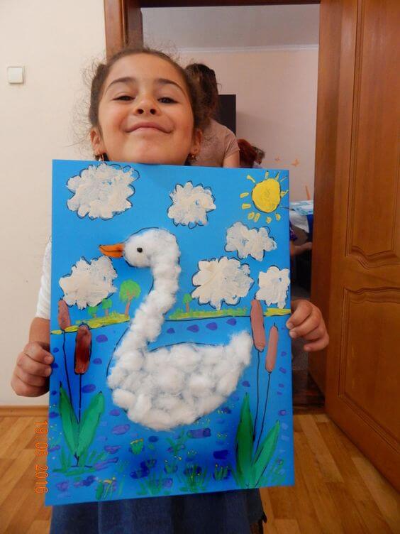 Beautiful Swan Painting Art Idea With Cotton Balls & Color - Fun Swan Themed Crafting for Seven to Ten Year Olds 