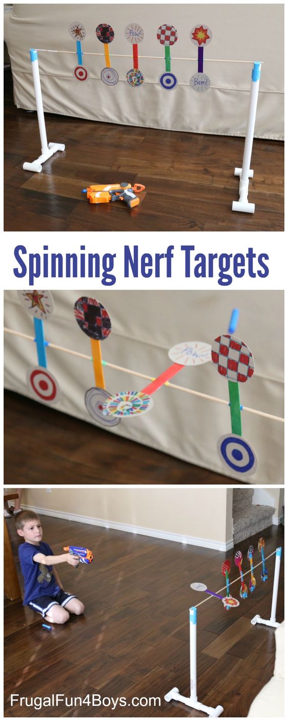 Build a Nerf Spinning Target Game Activity Using Recycled Materials - Easily Reusable Arts & Games for Kids 