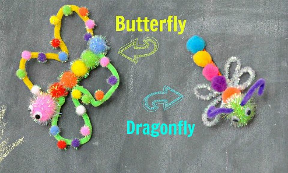Butterfly & Dragonfly Magnets Made With Pom Poms & Pipe Cleaners - Winsome Pom Pom art for children 