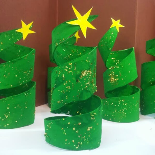 Cardboard Roll Spiral Christmas Tree Craft Idea Using Glitter & Yellow Paper Star - Crafting Your Own Christmas Tree