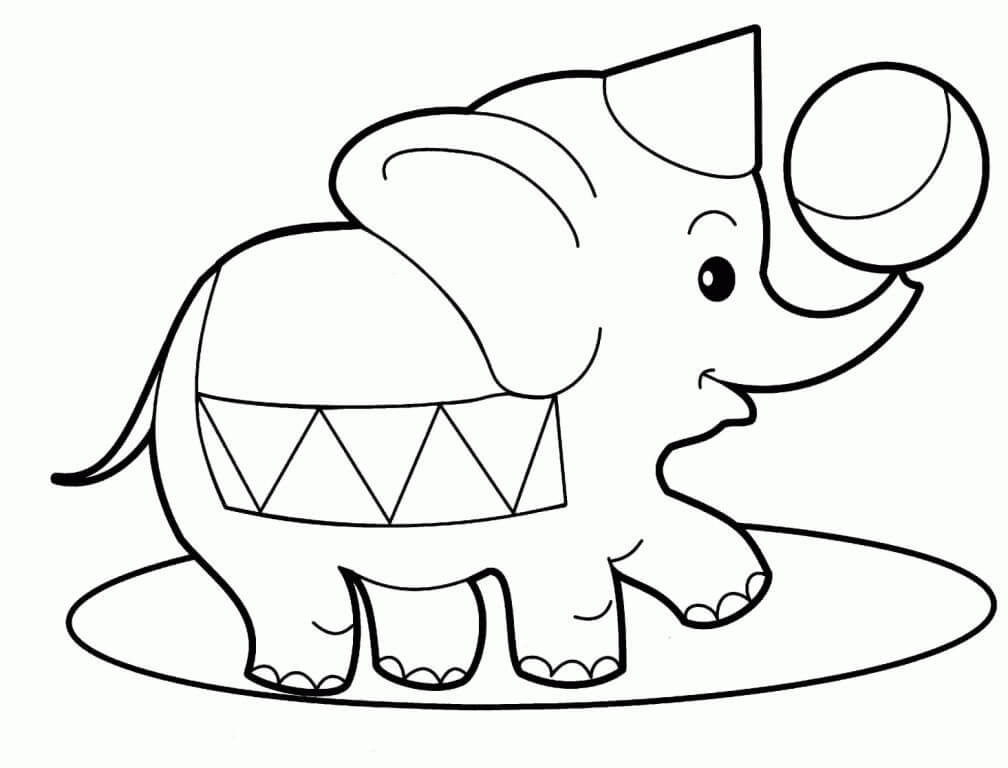 Cartoon Elephant In Circus With A Ball - Kids Can Color Animals for Free