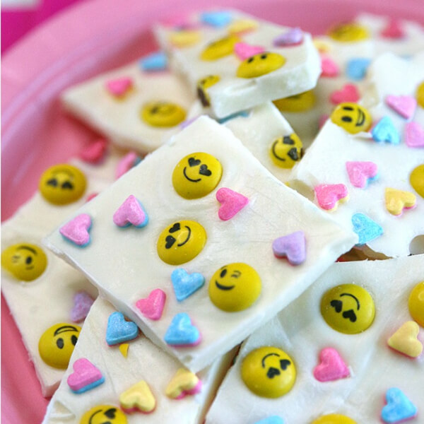 Chocolate Emoji Bark Valentine Treat Recipe To Make In 5 Minutes - Kid-Friendly Snack Ideas for Valentine's Day