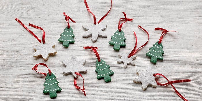 Christmas Tree & Snowflakes Ornament Crafts Using Salt Dough, Ribbon & Felt-tip Pens - Constructing Salt Dough Keepsakes for Christmas