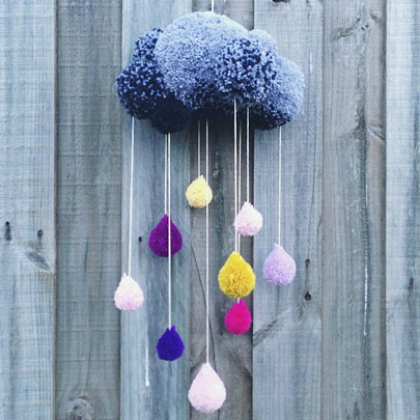 Cloud & Raindrops Pom Pom Wall Hanging Craft For Home Decor - Doing Pom Poms with the Youngsters