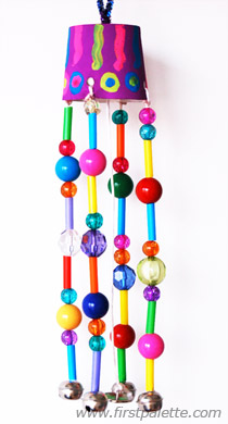 Colorful Beaded Wind Chime Craft Using Paper Cup, Pipe Cleaner, Paper Straw & jingle Bells - Kids' Handmade Wind Chime Projects