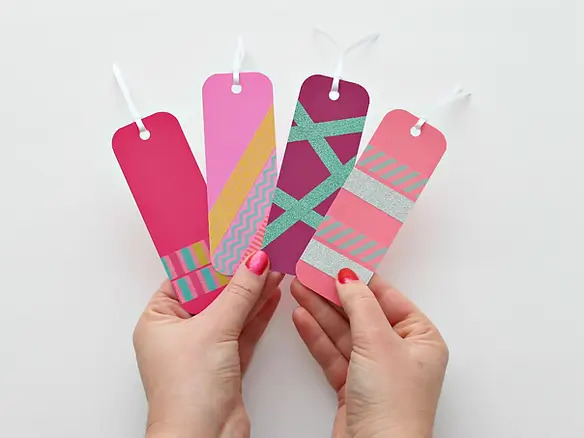 Colorful Bookmark Pattern Crafts Using Washi Tape, Ribbon & Corner Punch - Fun Ways To Use Washi Paper Tape