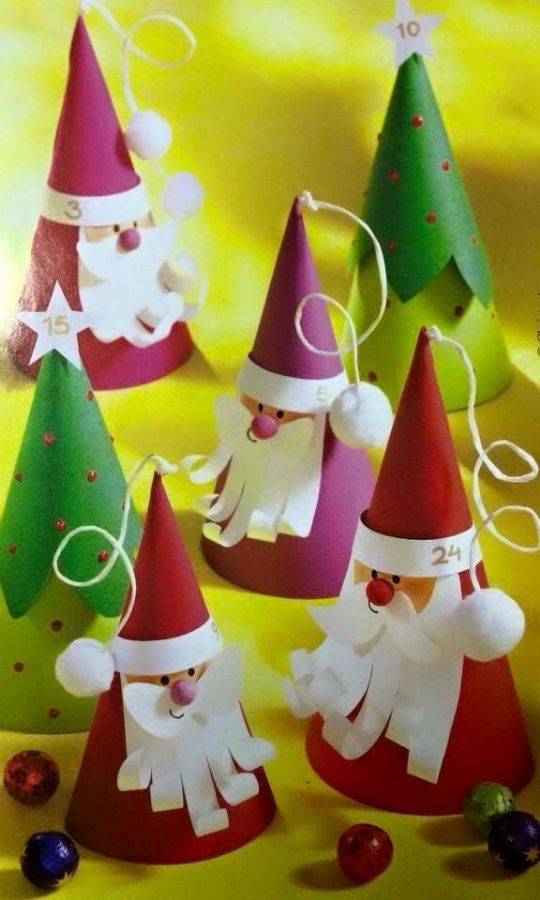 Colorful Little Santa Decoration Craft In Cone Shaped - Create lasting holiday memories with Christmas-themed crafts for kids involving Santa Claus. 