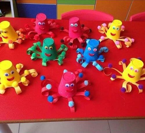 Colorful Octopus Craft Activity With Paper Cups, Paper Strips & Pom Pom - Crafting Octopuses & Fun Activities for Little Ones 