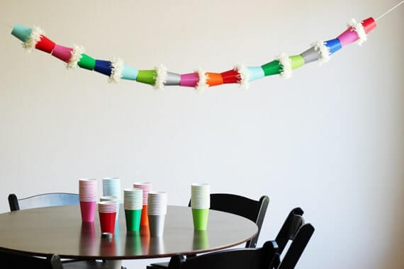 Colorful Paper Cup Garland Miniature Crafts Using Twine & Bamboo Skewer - Making Simple Tiny Paper Cup Projects