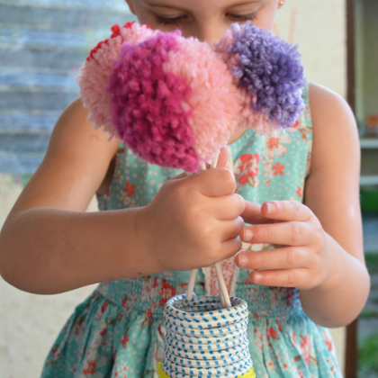 Colorful Pom Pom Flower Pops Craft At Home To Make With Kids - Pom Pom Projects for Kids to Enjoy 