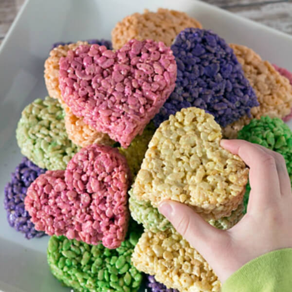 Colorful Rice Crispies Snacks In Heart Shaped For Kids - Food Options for a Valentine's Day Party for Children 