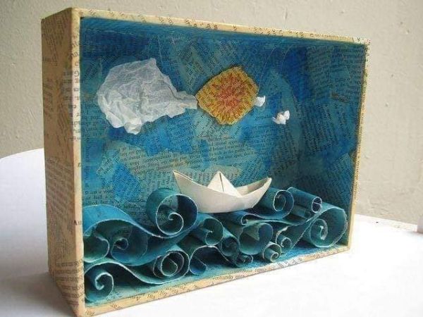 Create 3D Way To Sea Scenery Made With Paper, Newspaper & Empty Box - Simple homemade craft projects for children to do in the house 