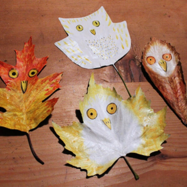Creative Autumn Leaves Art Idea In Owl Shaped Using Markers & Color - Simple Leaf Crafting Ideas For 5-7-Year-Olds 