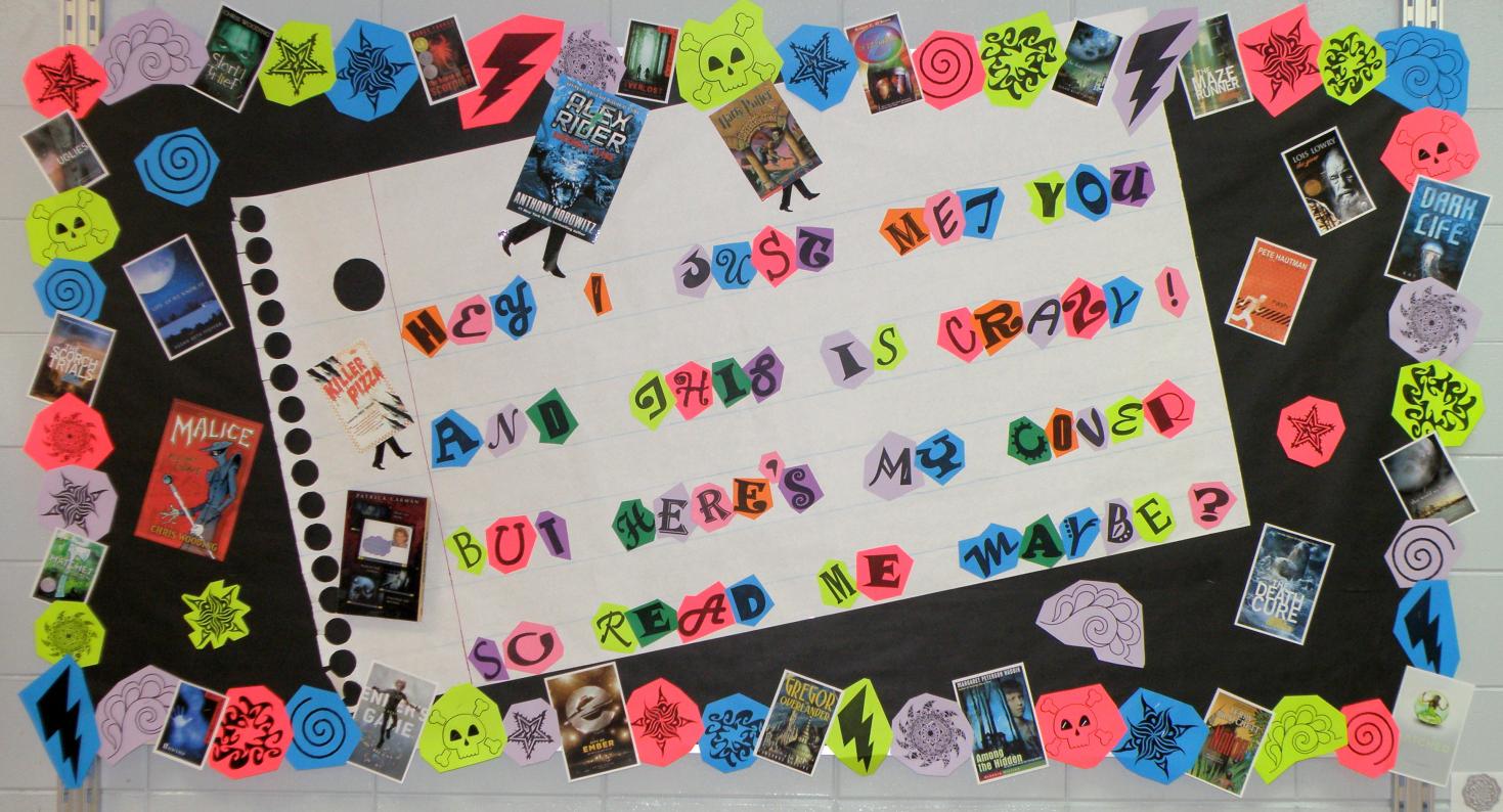 Creative Library Bulletin Board Idea With Printed Images & Various Symbols - Innovative Ways to Display Notices in Libraries