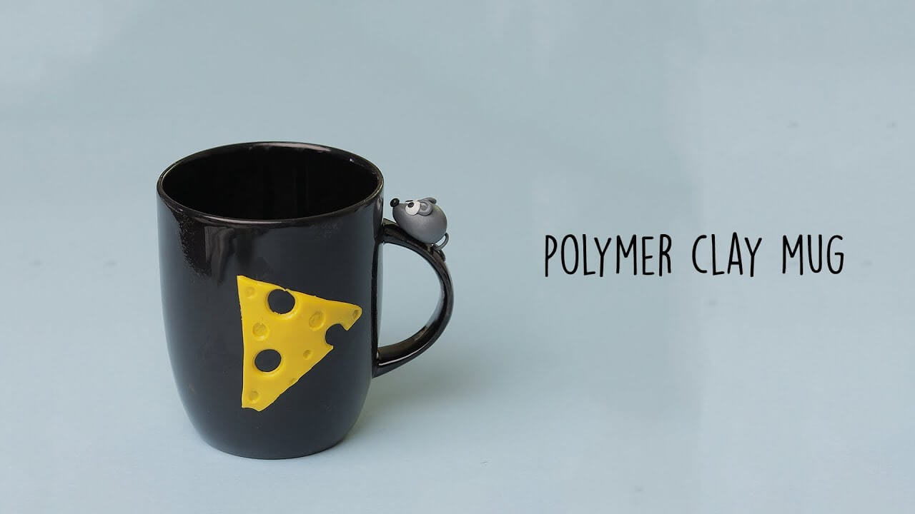 Creative Rat & Cheese Mug Decoration Craft Idea For Kids Using Polymer Clay - Adding Polymer Clay Design to a Mug