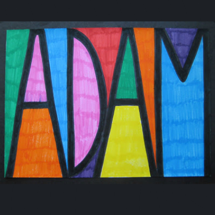 Creative Stained Glass Name Design Art Project Using White Paper, Black Chisel Tip Markers & Colorful Water-based Markers - Simple Stained Glass Art Designs for Kids