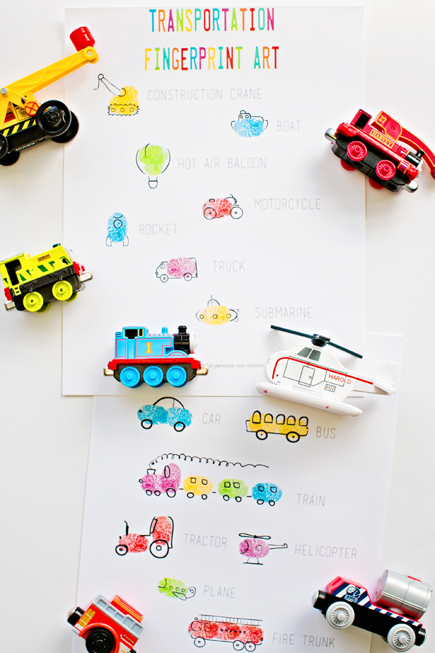 Creative Transportation Vehicles Fingerprint Art Idea On Paper Using Marker & Stamping Inks - Thrilling and Cheerful Fingerprint Arts and Crafts for Children