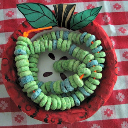 Creative Wormy Apple Craft Made With Small Paper Bowls, Tissue Paper, Construction Paper, Black Marker & Shoe String - Crafting Apple Activities for Harvest Fests & Fall Fun 