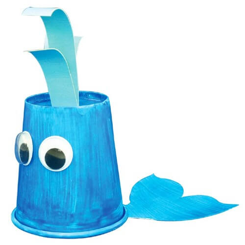 Cute Blue Whale Miniature Craft Using Paper Cup, Wiggle Eyes, Blue Paint & Cardboard - Simple Paper Cup Projects