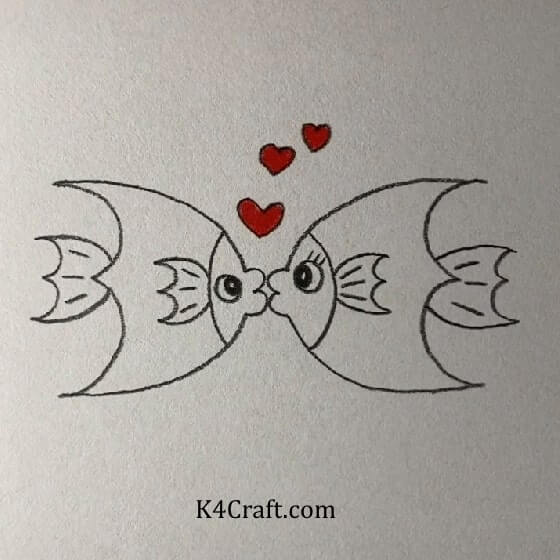 Cute Fish Couple Drawing Art Idea With Hearts - Investigating the Spectacular World of Pencil Drawing for Children
