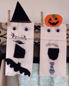 Cute Little Halloween Ghost Puppet Craft Using Paper Bag, Black Foam Paper, Googly Eyes, Clothespin & Yarn - Crafting Projects with Halloween Paper Bags
