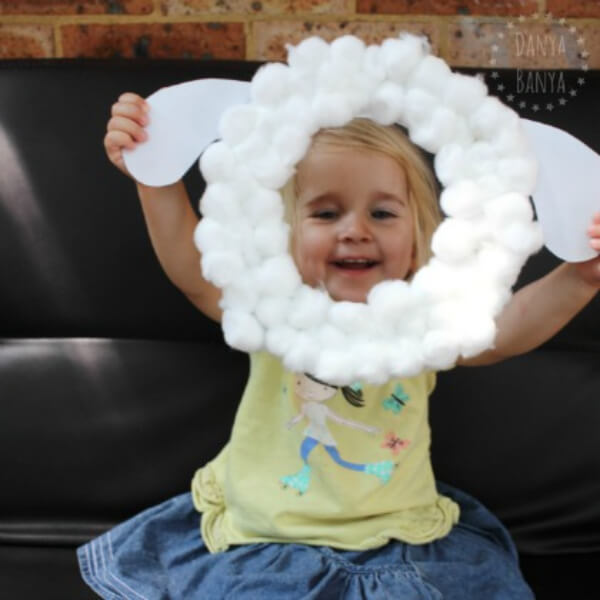 Cute Paper Plate Sheep Mask Craft Idea With Cotton Balls - Crafting with Puffs of Cotton