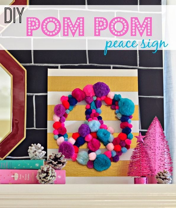 Cute Pom Pom Peace Sign Decoration At Home - Adorable Pom Pom projects for kids 