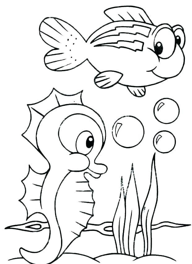 Cute Sea-Horse Animal - Free Sea Animal Coloring Pages are available to print for kids.