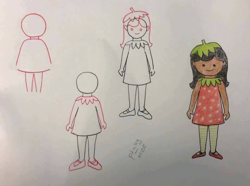 Delighted Strawberry Costume Drawing Art Idea For Beginners - Interesting Drawings for Kids 