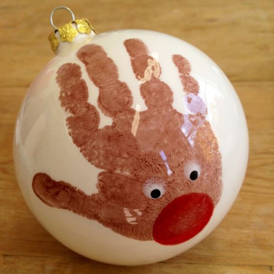 DIY Ball Ornament Hanging Craft With Handprint - Making Christmas Crafts with Handprints for Toddlers and Preschoolers 