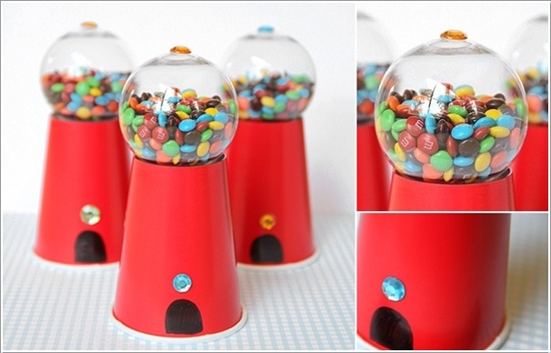 DIY Candy Gumball Machine Craft Using Red Paper Cups & Clear Plastic Ball - Creative Projects with One-Time Cups for Little Ones