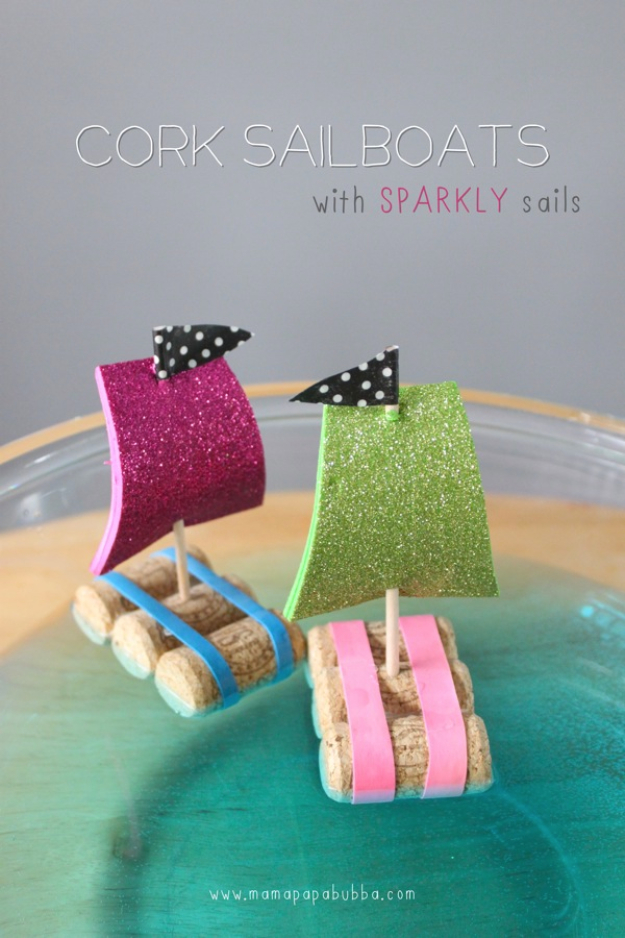 DIY Cork Sail Boats Craft With Sparkly Foam Sheets, Mini Wooden Dowel & Washi Tape - Creative Self-Made Projects & Exciting Things to Do With the Children