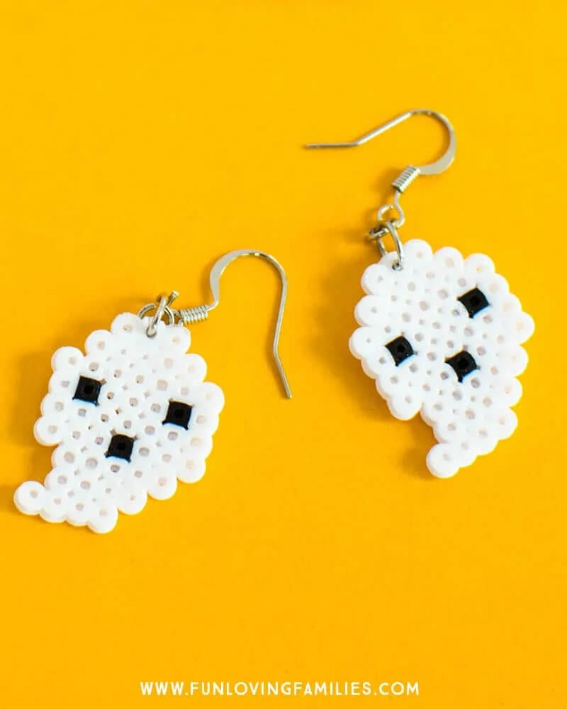 DIY Halloween Earrings Craft Using Perler Beads - Ideas for Crafting with Ghost-Shaped Perler Beads