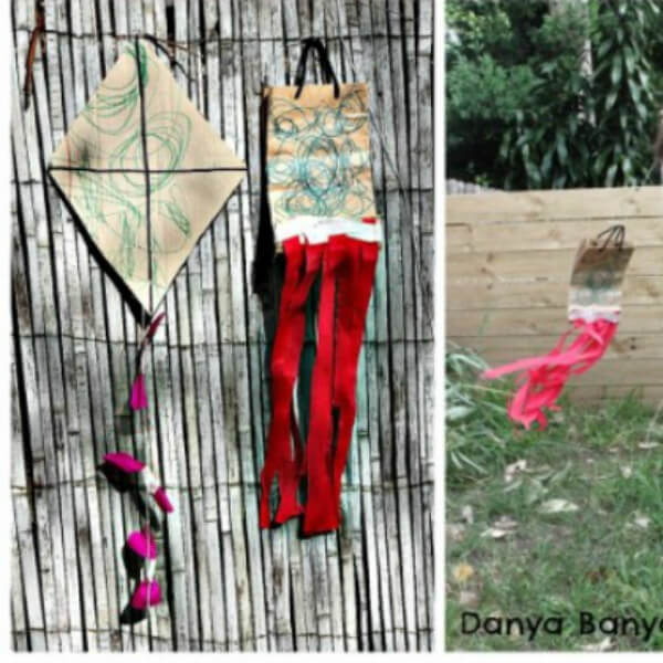 DIY Kite Craft Using Paper Bag, Crepe Paper, Masking Tape & Colorful Marker - Kite-Building For Preschoolers