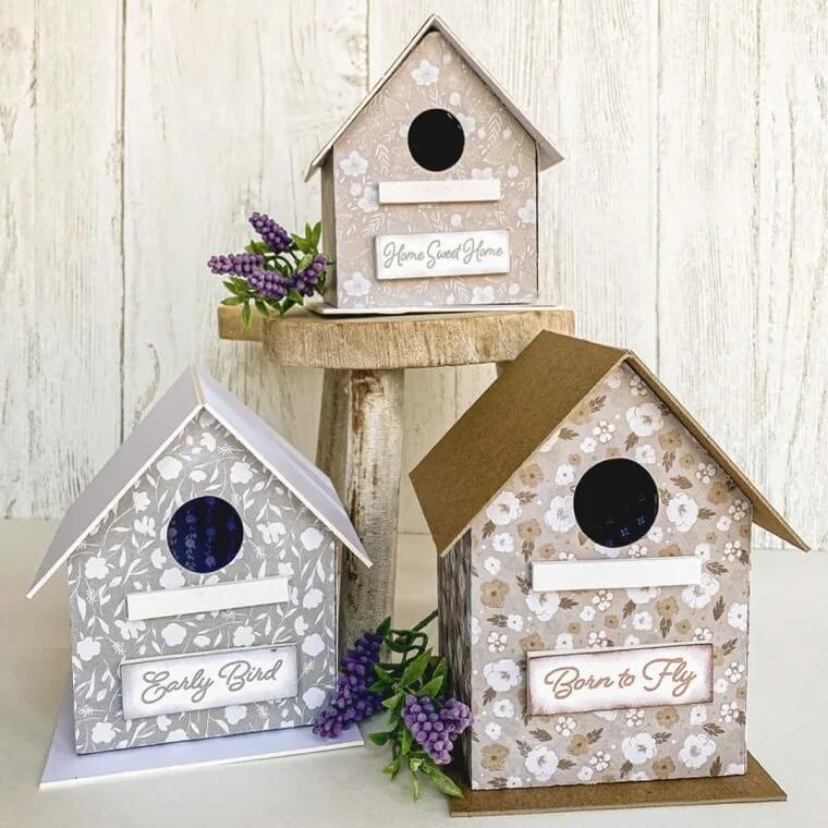 DIY Paper Birdhouses Spring Craft With Free Printable Templates - Using paper to make crafts for the elderly