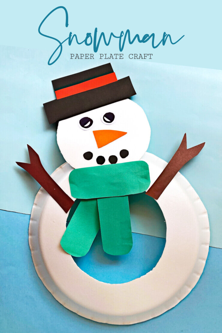 DIY Paper Plate Snowman Winter Craft Using Colorful Paper, Scissors & Glue - Creating a Snowman with a Paper Plate - Fun Winter Projects for Kids
