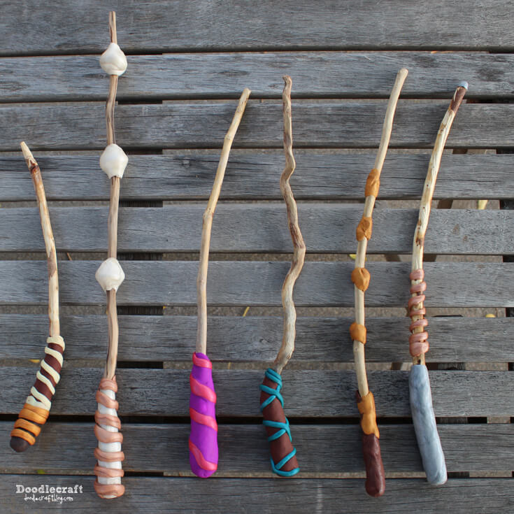 DIY Polymer Clay Magic Wands Craft Using Sticks To Make With 5+ Years Old Kids - Doing Harry Potter Polymer Clay Projects for Little Ones