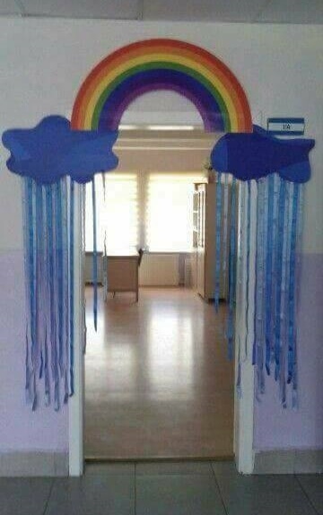 DIY Rainbow Door Decoration Idea For Classroom - Decorating the entrance of a kindergarten classroom. 