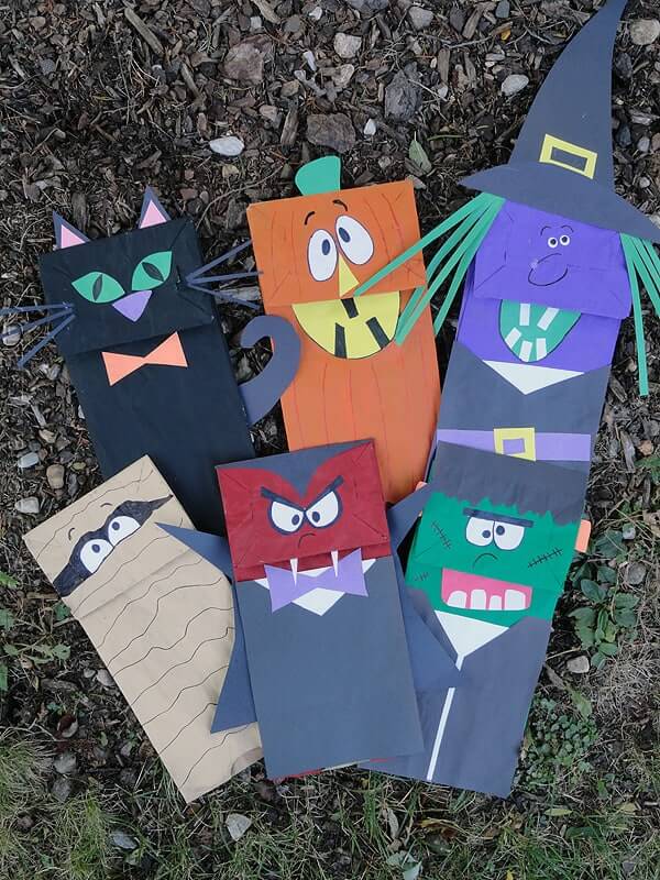 DIY Scary Paper Bag Halloween Puppet Craft Tutorial For Kids - Crafting with Halloween Paper Bags