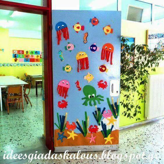 DIY Sea Animals Classroom Door Décoration Ideas With Colorful Papers - Cheerful ideas for decorating the doorway of a kindergarten. 