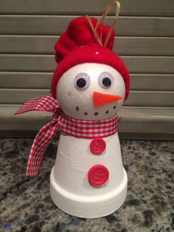 DIY Snowman Craft With Clay Pot, Styrofoam Balls, Button & Fabric - Creating and Selling Christmas Crafts