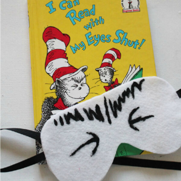 Dr. Seuss Sleep Mask Craft Made With White Felt & Black Ribbon - Arts & Crafts Ideas Inspired By Dr. Seuss For Pre-Schoolers
