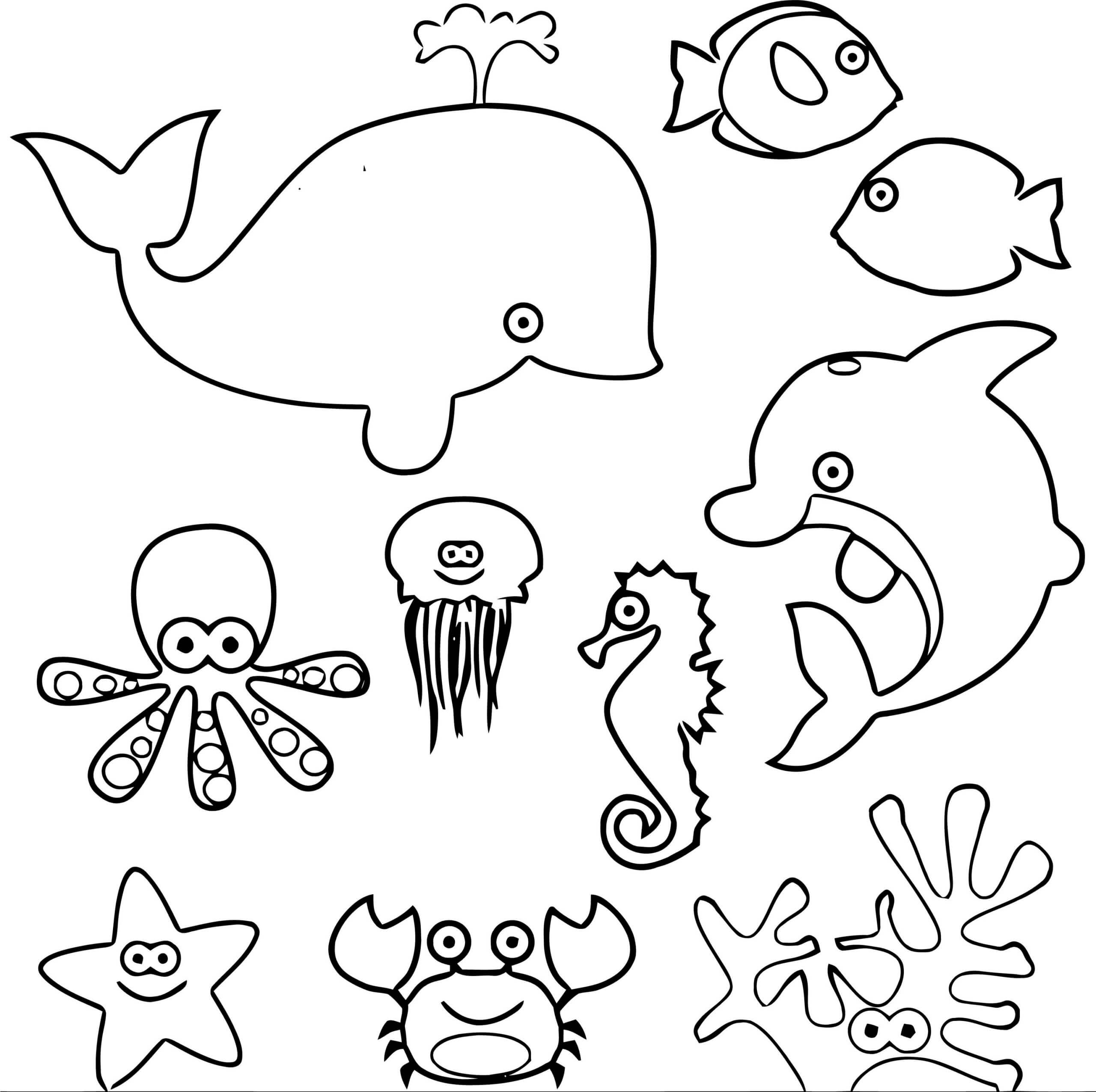 Draw & Color  Sea Creature Animal To Learn Kids - Download free Sea Animal Coloring Pages for kids.