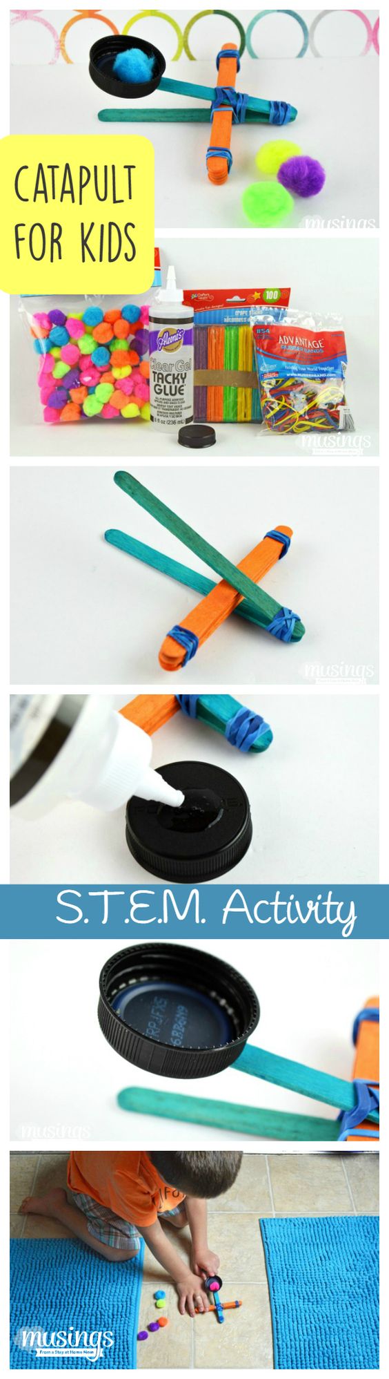 Easy & Inexpensive Catapult Craft Activity With Popsicle Sticks, Pom Pom, Bottle Cap & Rubber Band - Recycled Art & Games for Toddlers 