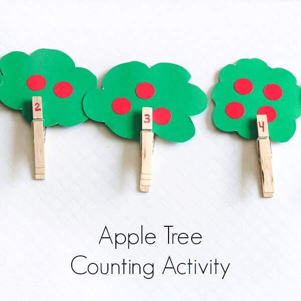Easy Apple Tree Counting Learning Activity For Toddlers Using Clothespins & Papers - Autodidacticism with clothespins