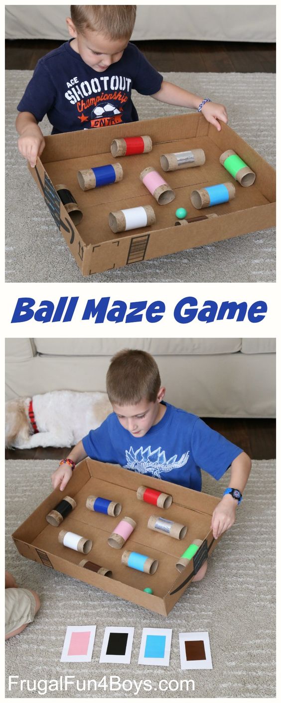 Easy Ball Maze Coordination Game Activity With Recycled Cardboard Box - Simple Recycling Art & Entertainment for Children 