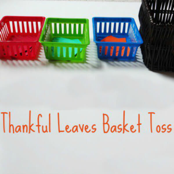 Easy Basket Toss Game Activity Made With Colorful Paper, a Few Baskets & Yarn - Art and Crafting For Youngsters on Thanksgiving