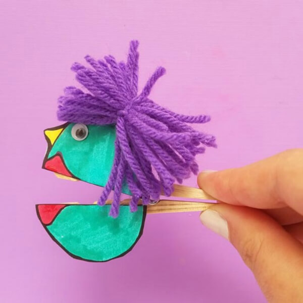 Easy Clothespin Puppet Craft Using yarn With Free Printable Template - Creative Clothespin Art Projects for Children 