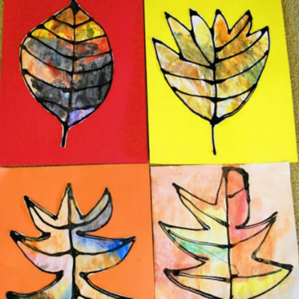 Easy Fall Leaves Art Idea Using Paper Black Glue, & Paints - Leaf-Themed Crafts For 5-7-Year-Olds 